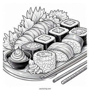 Realistic Sushi Coloring Pages Plate