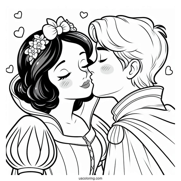 Snow White Being Kissed By The Prince Coloring Sheet