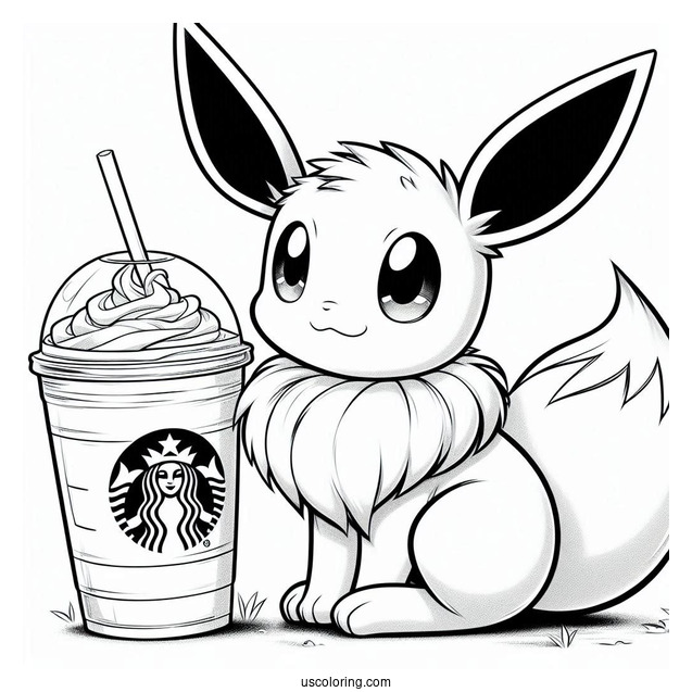 Eevee Sitting Next To A Starbucks Coloring Page Of Drink