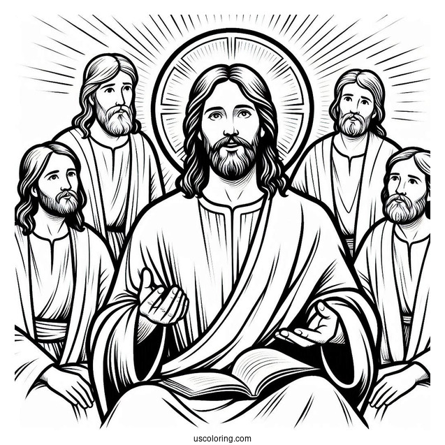 Divine Jesus With Disciples Coloring Sheet