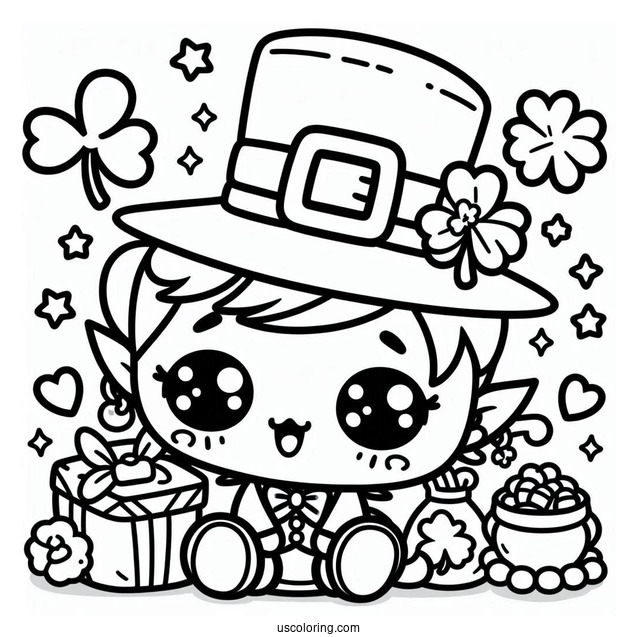 Coloring Page Of Kawaii Leprechaun