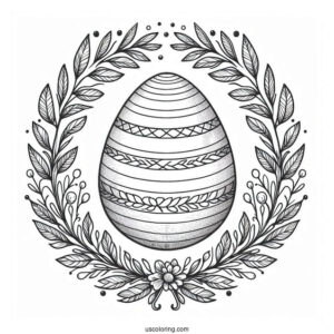 Ethereal Easter Coloring Page Of Egg With Laurel Wreath