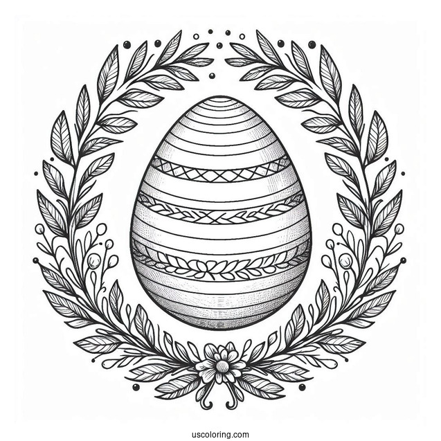 Ethereal Easter Coloring Page Of Egg With Laurel Wreath