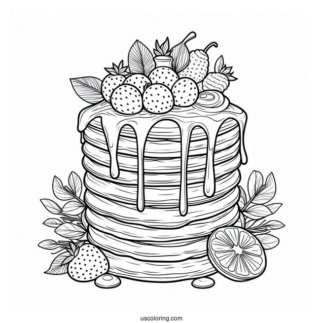 Fruity Pancake Coloring Page Tower Dripping With Syrup