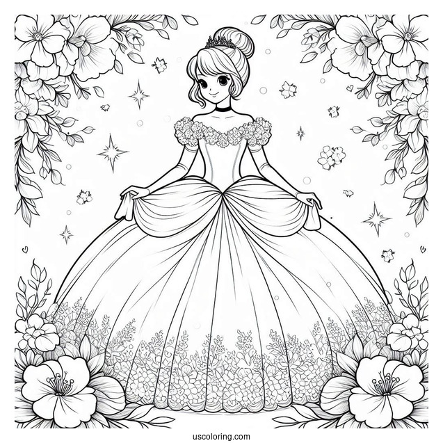 Beautiful Cinderella Dress With Flower Background