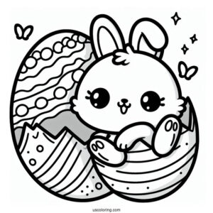 Kawaii Easter Bunny Coloring Page Hatching From Easter Egg