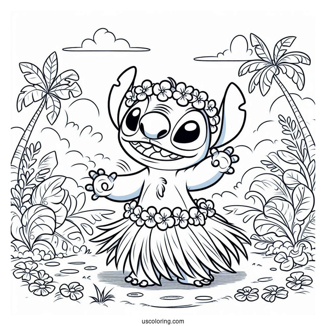 Coloring Page Of Lilo Doing Hula In Grass Skirt