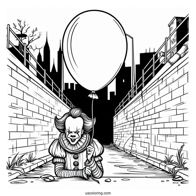 Evil Pennywise In The Sewers Holding A Balloon