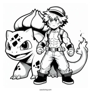 My Hero Academia Izuku Midoriya Crossover With Bulbasau Coloring Pager
