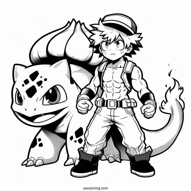 My Hero Academia Izuku Midoriya Crossover With Bulbasau Coloring Pager