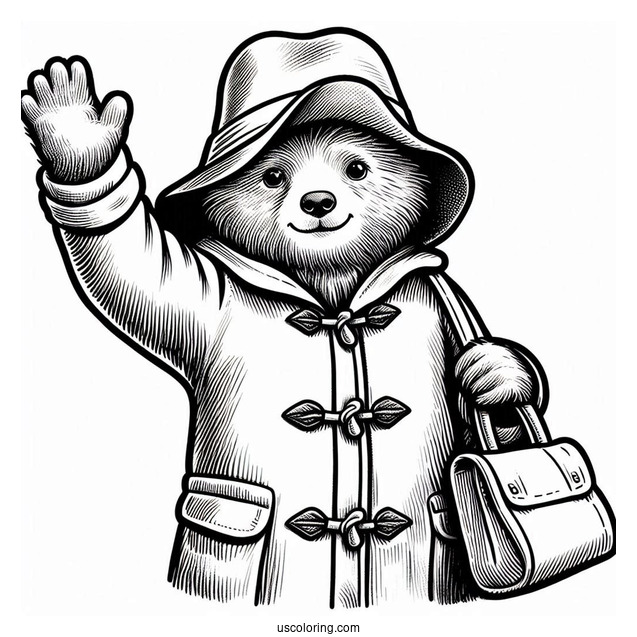 Paddington Coloring Page Waving His Hand