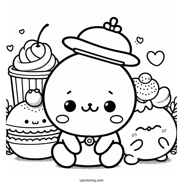 Pompompurin With Macaroon And Friends Coloring Page