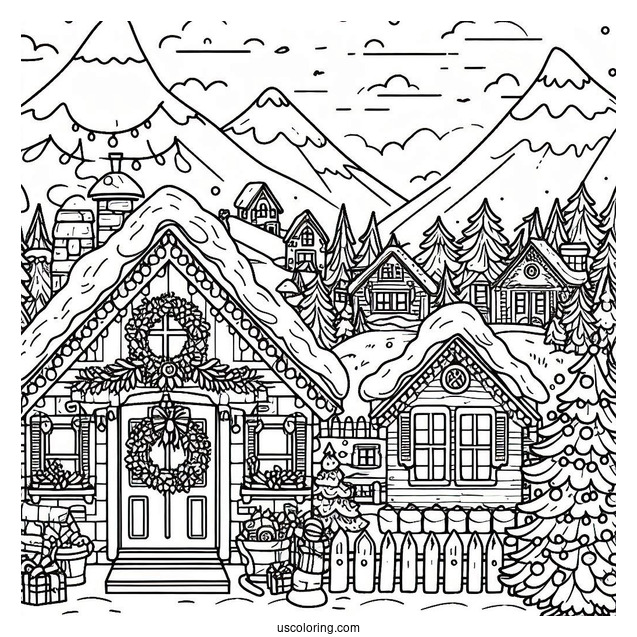 Christmas Town In The North Pole Coloring Page For Kids