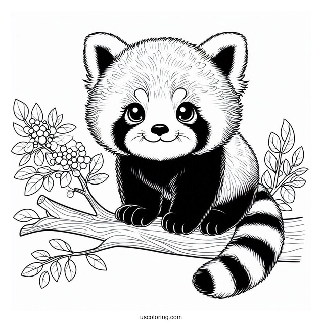 Red Panda Sitting In Tree To Color