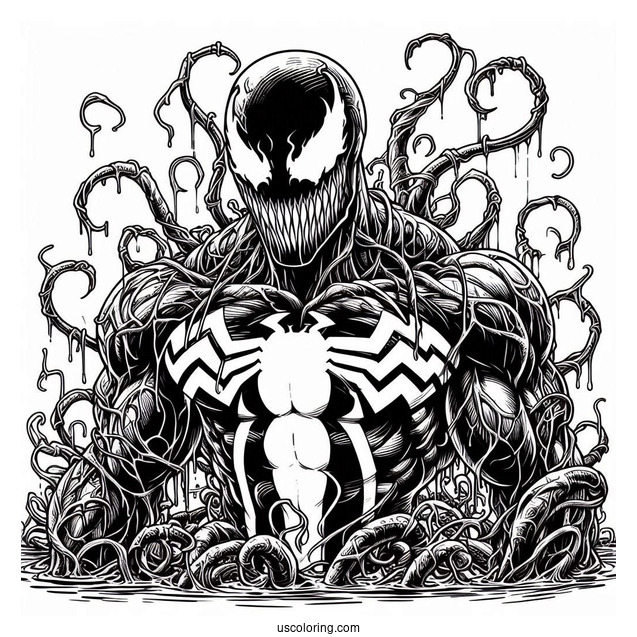 Detailed Carnage Coloring Page In Front Of Venom