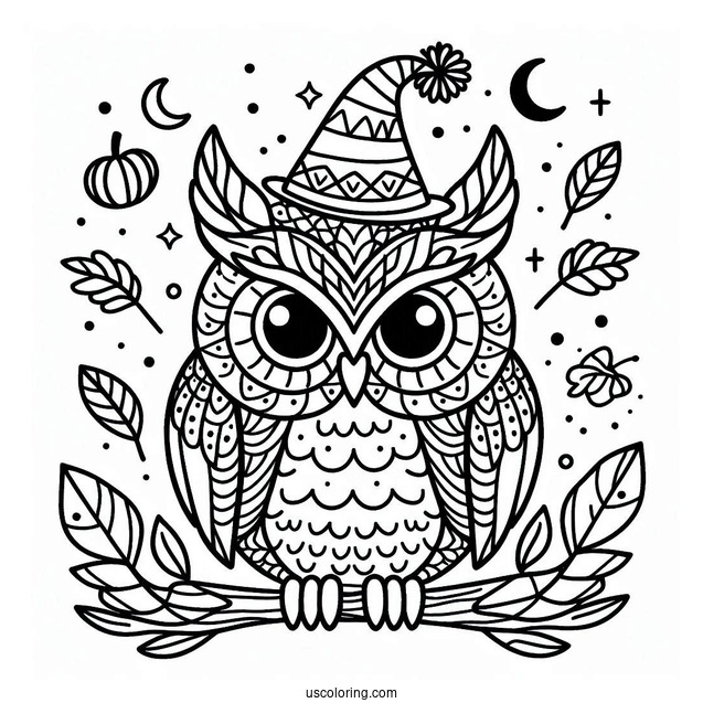 Coloring Sheet Of Halloween Themed Owl
