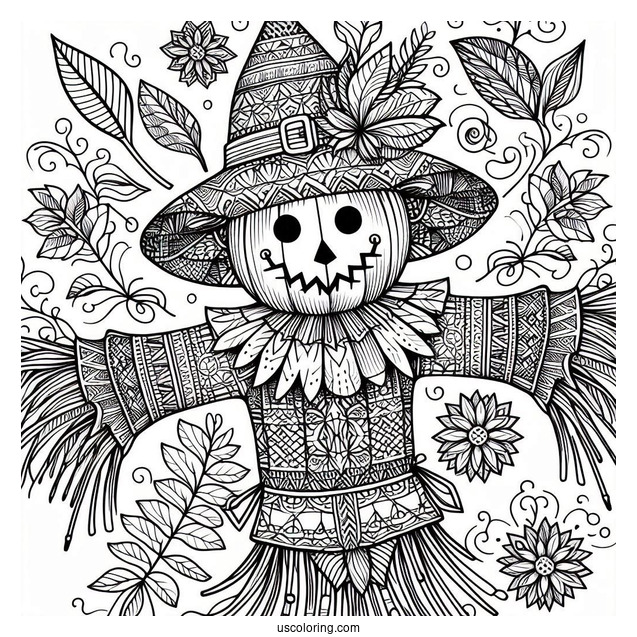 Intricate Scarecrow Coloring Page Mandala