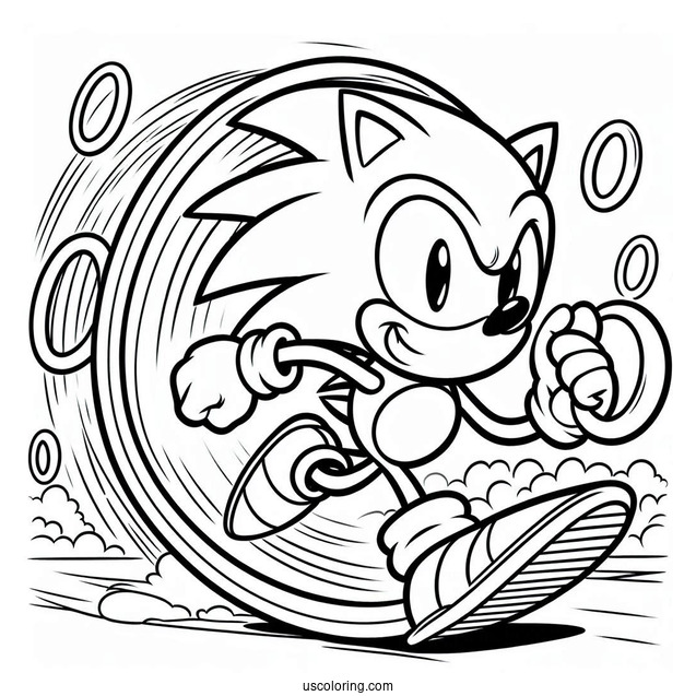 Sonic Running Through Rings Coloring Sheet