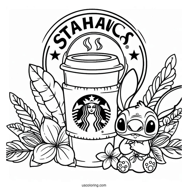 Starbucks Coloring Page Of Ohana Coffee Logo With Stitch