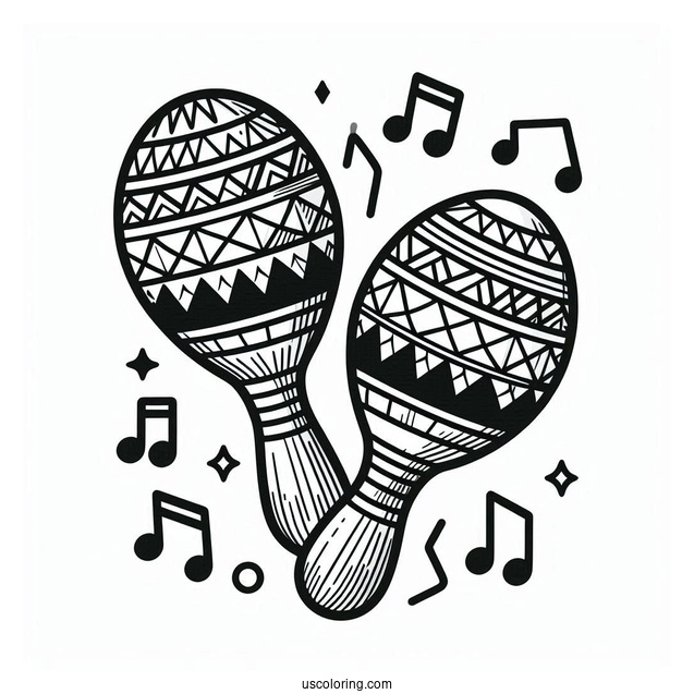 Music Coloring Page Of Maracas With Geometric Print For Kids