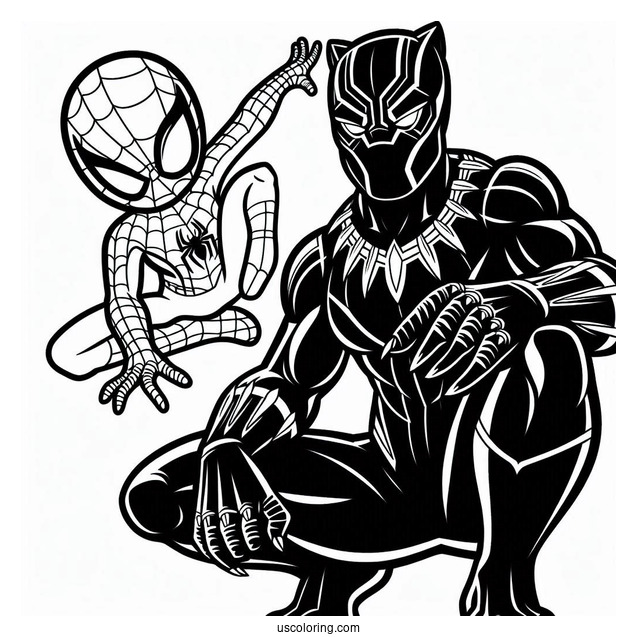 Black Panther And Spider Man Coloring Sheet