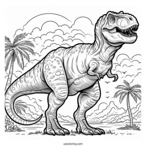 Coloring Page Of a Detailed Tyrannosaurus Rex