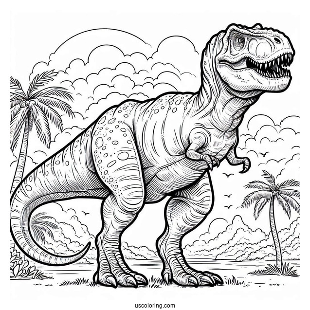 Coloring Page Of a Detailed Tyrannosaurus Rex