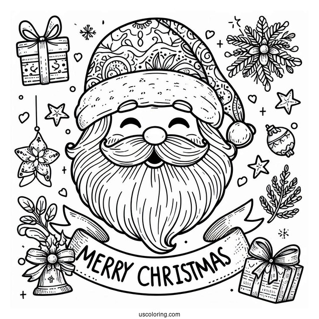 Easy Santa Face To Color With Merry Christmas Text