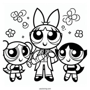 Bubbles, Blossom, And Buttercup With Professor Utonium