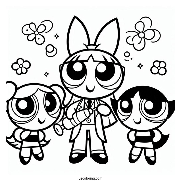 Bubbles, Blossom, And Buttercup With Professor Utonium