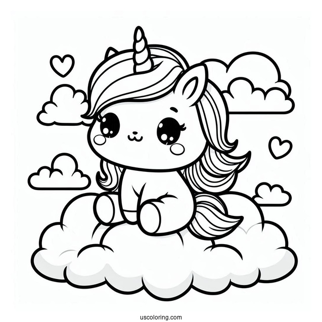 Chubby Little Unicorn Sitting On A Cloud Coloring Page