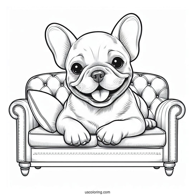 Smiling French Bulldog On Sofa Coloring In
