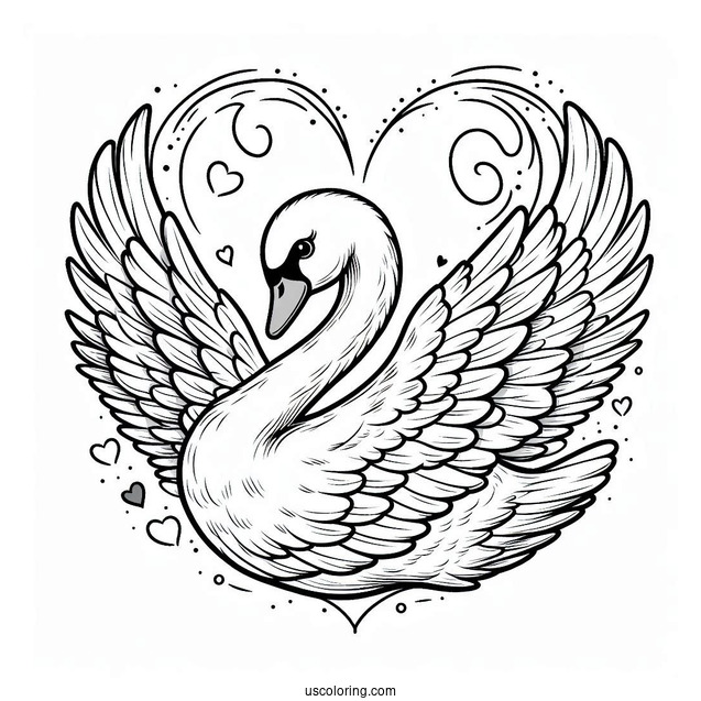 Swan Coloring Page Forming Heart With Their Heads