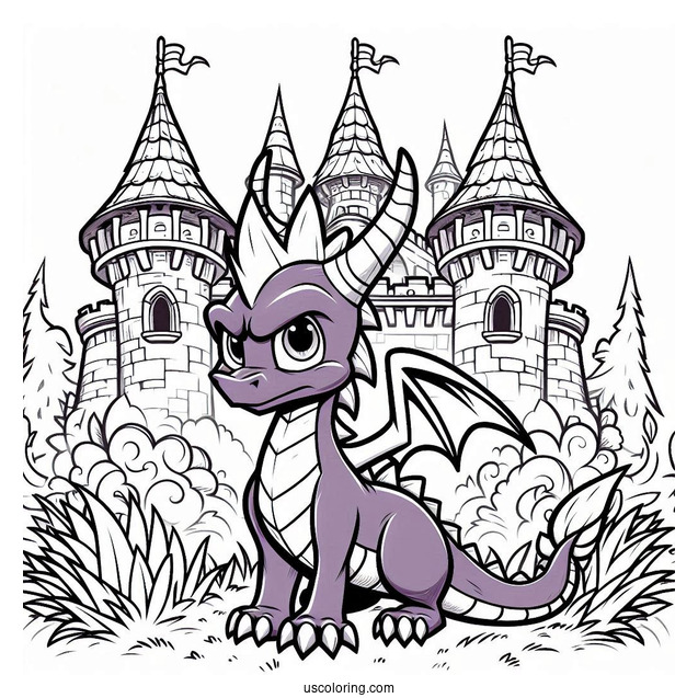 Angry Sypro Coloring Page In Front Of Castle