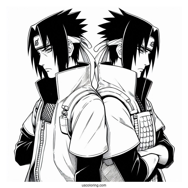 Uchiha Sasuke Coloring Page Standing Back To Back With Itachi