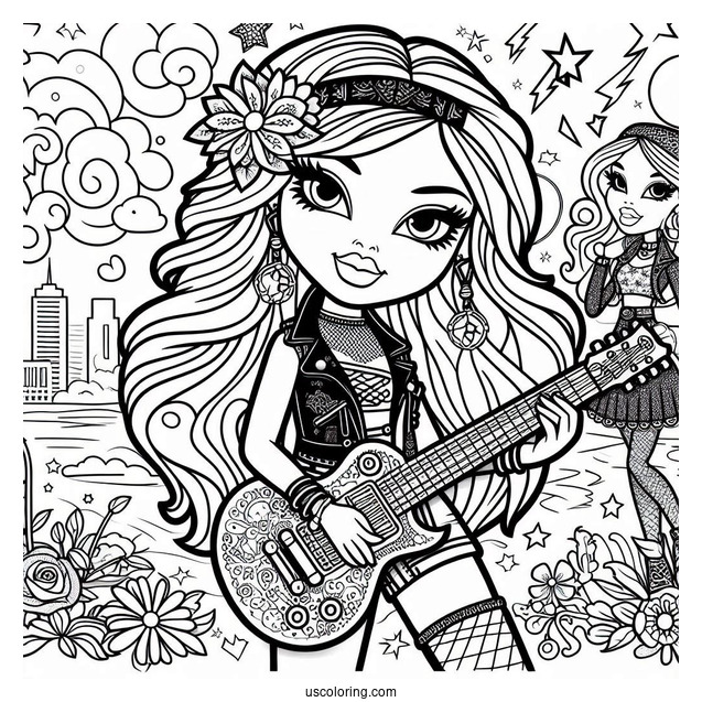 Coloring Page Of Rockstar Yasmin With Guitar