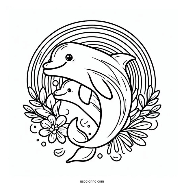 Dolphins With Rainbow Coloring Page