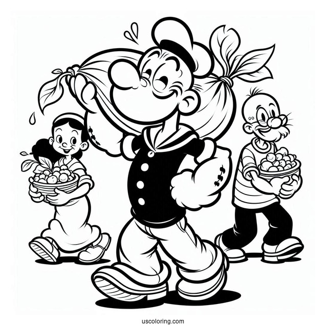 Popeye Coloring Page Carrying Swee Pea, Eugene, And Olive Oyl