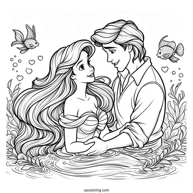 Coloring Sheet Of Ariel And Prince Eric In Love
