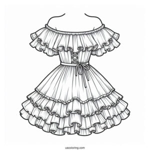 Off Shoulder Dress Coloring Page With Ruffles