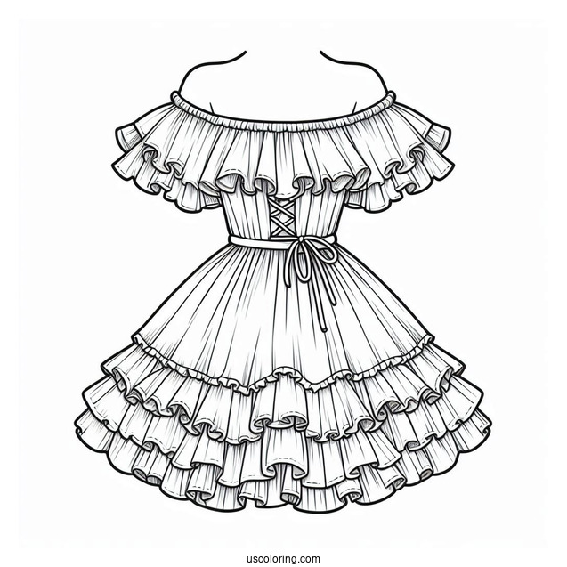 Off Shoulder Dress Coloring Page With Ruffles