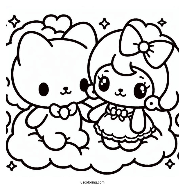 Sanrio Coloring Pages Of Kuromi And My Melody Holding Hands On Cloud