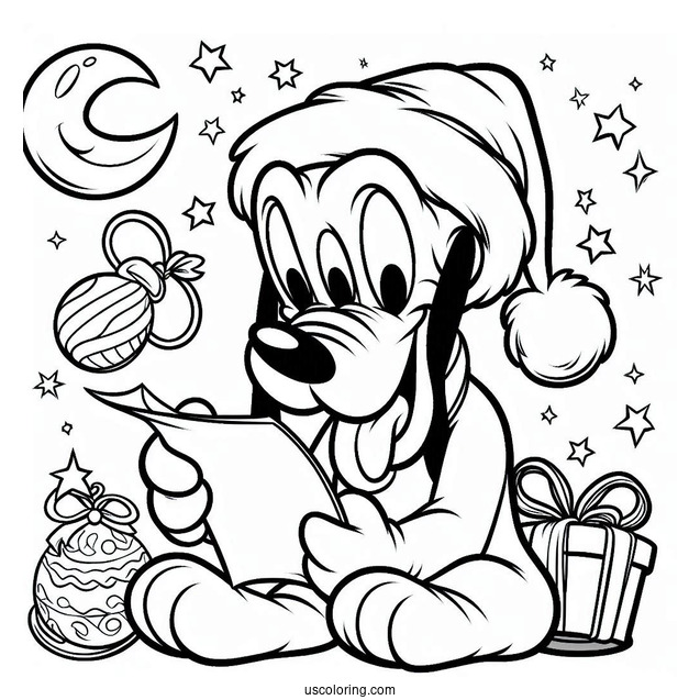 Pluto Coloring Page Biting Letter To Santa For Christmas