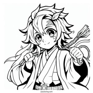 Simple Tanjiro Coloring Page Carrying Zenitsu