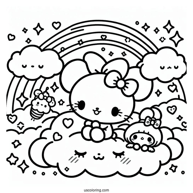 Sanrio Coloring Pages Of Kuromi And My Melody Holding Hands On Cloud