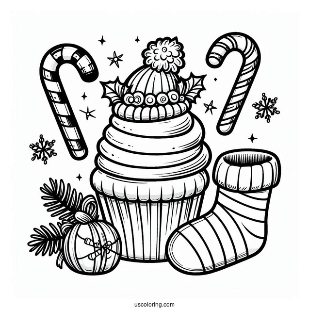 Christmas Cupcake With Candy Canes And Stockings