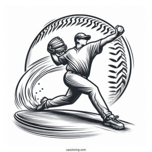 Coloring Page Of Pitcher Throwing a Baseball