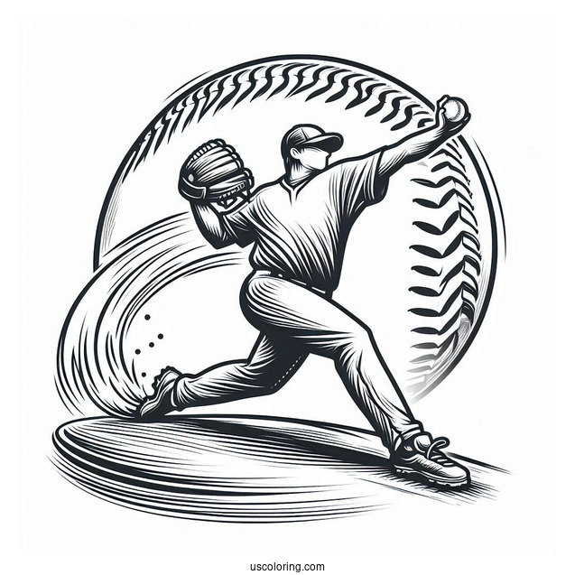 Coloring Page Of Pitcher Throwing a Baseball