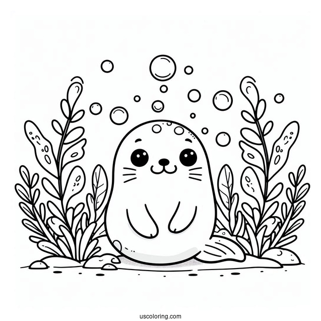 Chibi Cartoon Seal Coloring Page Underwater