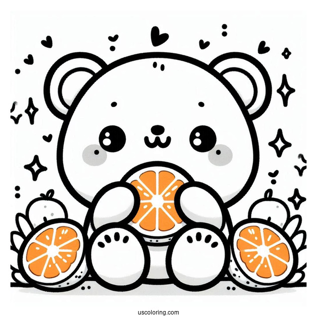Cute Coloring Page Cartoon Bear Eating Orange Slice